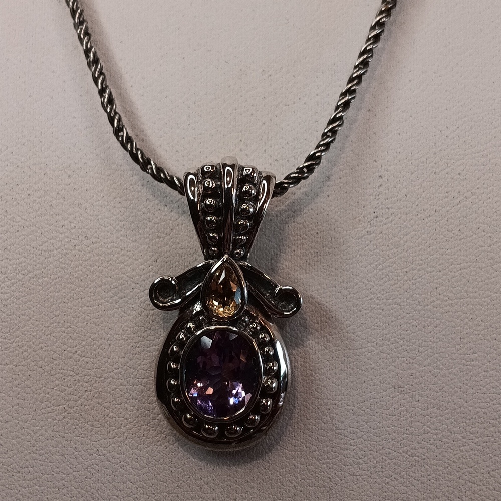 OC Tanner Sterling Silver Amethyst Pendant Necklace Pierced Earrings Set - Picture 2 of 15